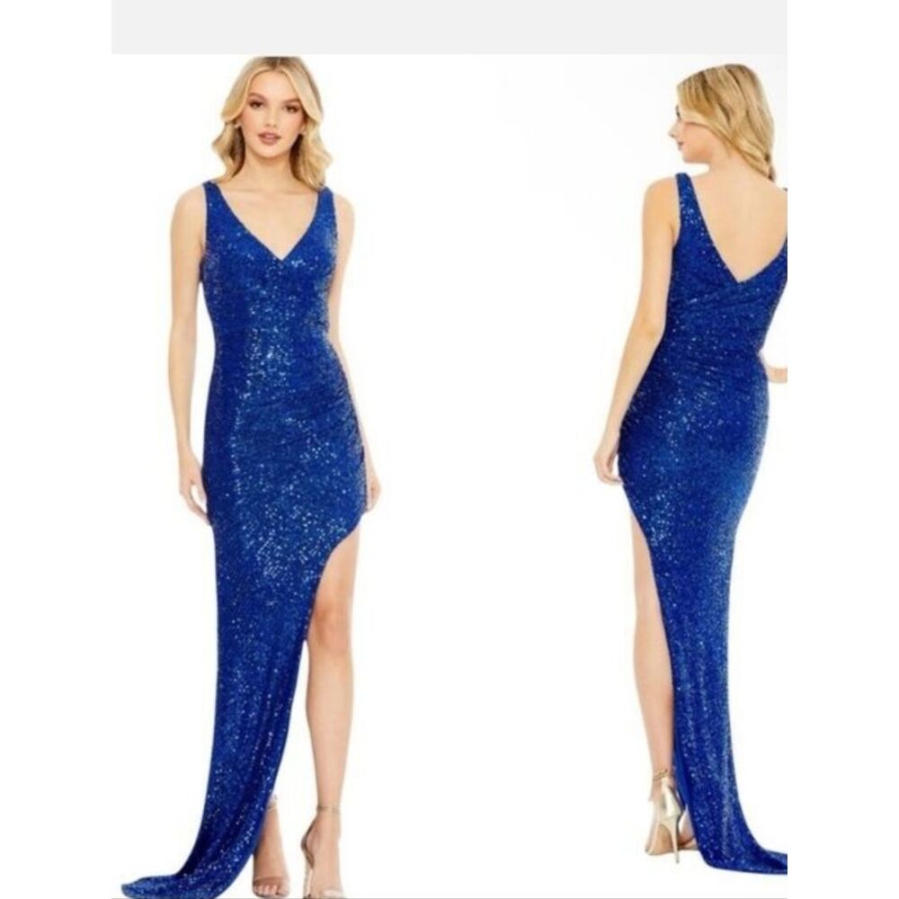 MAC DUGGALSequined Royal Blue Asymetrical  Evening Gown 11275 NWT SIZE 2